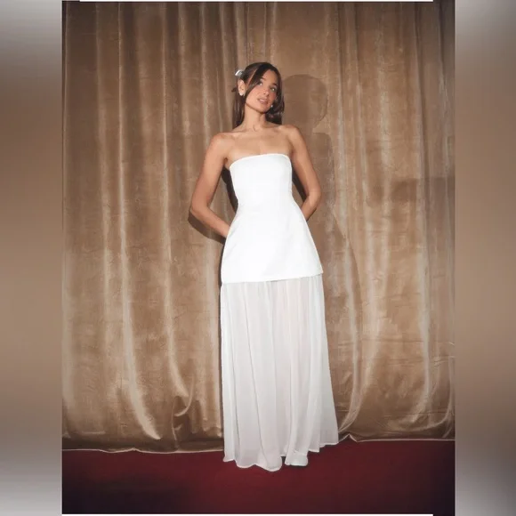WeWoreWhat | Dresses | Weworewhat Corset Satin Sheer Strapless Maxi Dress  Size Silk White Nwt | Poshmark